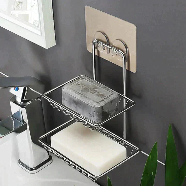 Shelf-Adhesive Steel Soap Storage Rack (Pack Of 2)