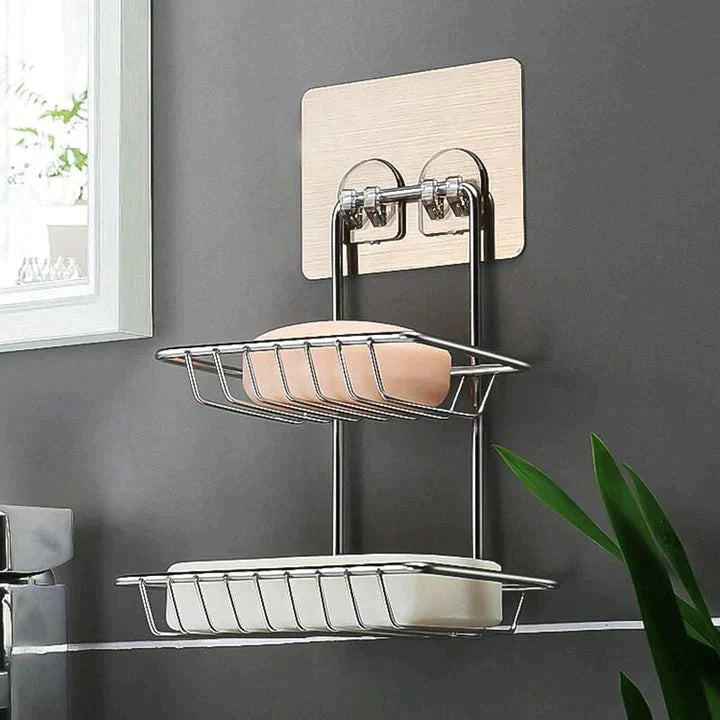 Shelf-Adhesive Steel Soap Storage Rack (Pack Of 2)