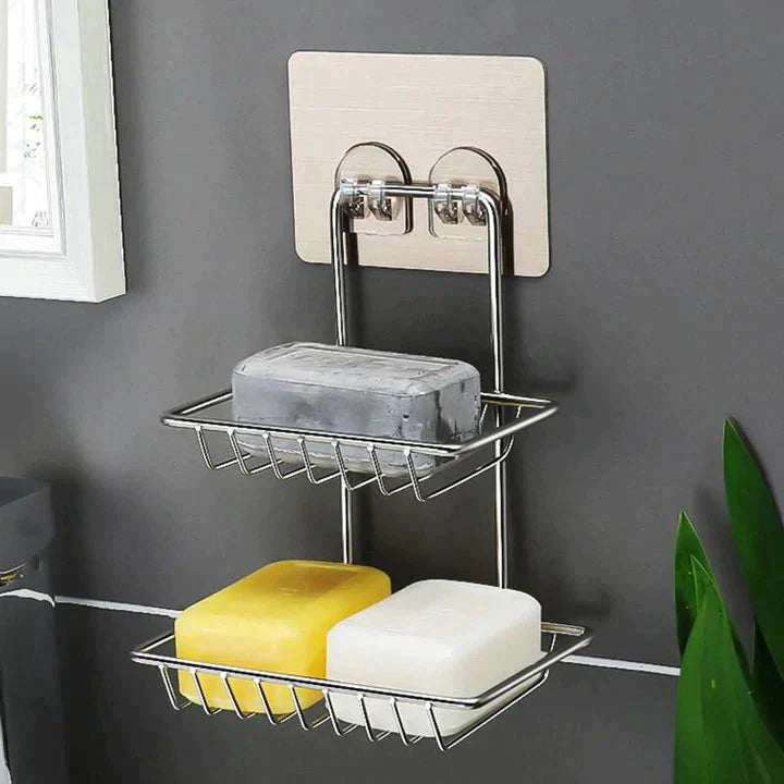 Shelf-Adhesive Steel Soap Storage Rack (Pack Of 2)