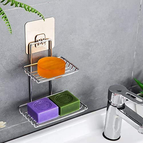 Shelf-Adhesive Steel Soap Storage Rack (Pack Of 2)
