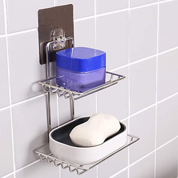 Shelf-Adhesive Steel Soap Storage Rack (Pack Of 2)