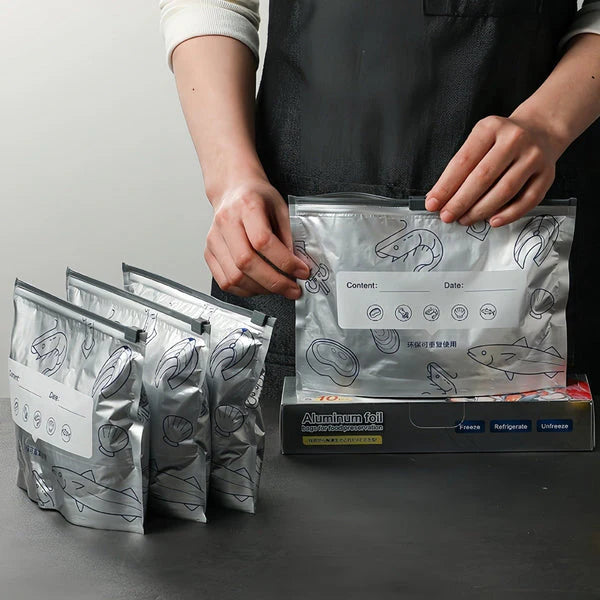 Air-Tight Foil Storage Zip Bags – Reusable with Label