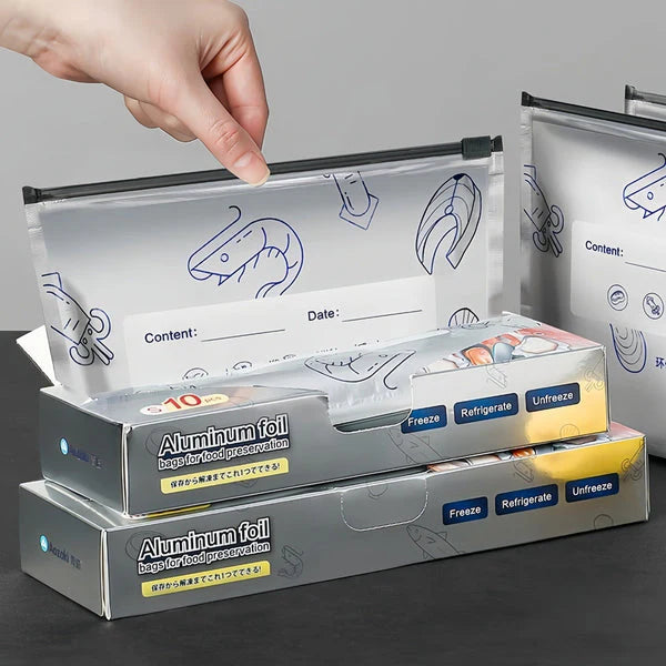 Air-Tight Foil Storage Zip Bags – Reusable with Label