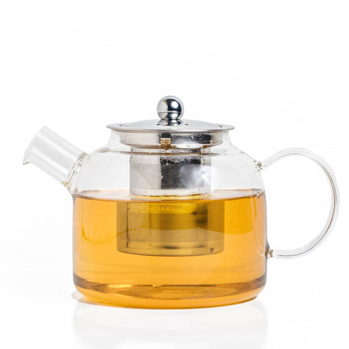 Premium Glass Tea Pot with Infuser – Gas Stove Safe & Flame-Proof, Fine Mesh Steel Filter