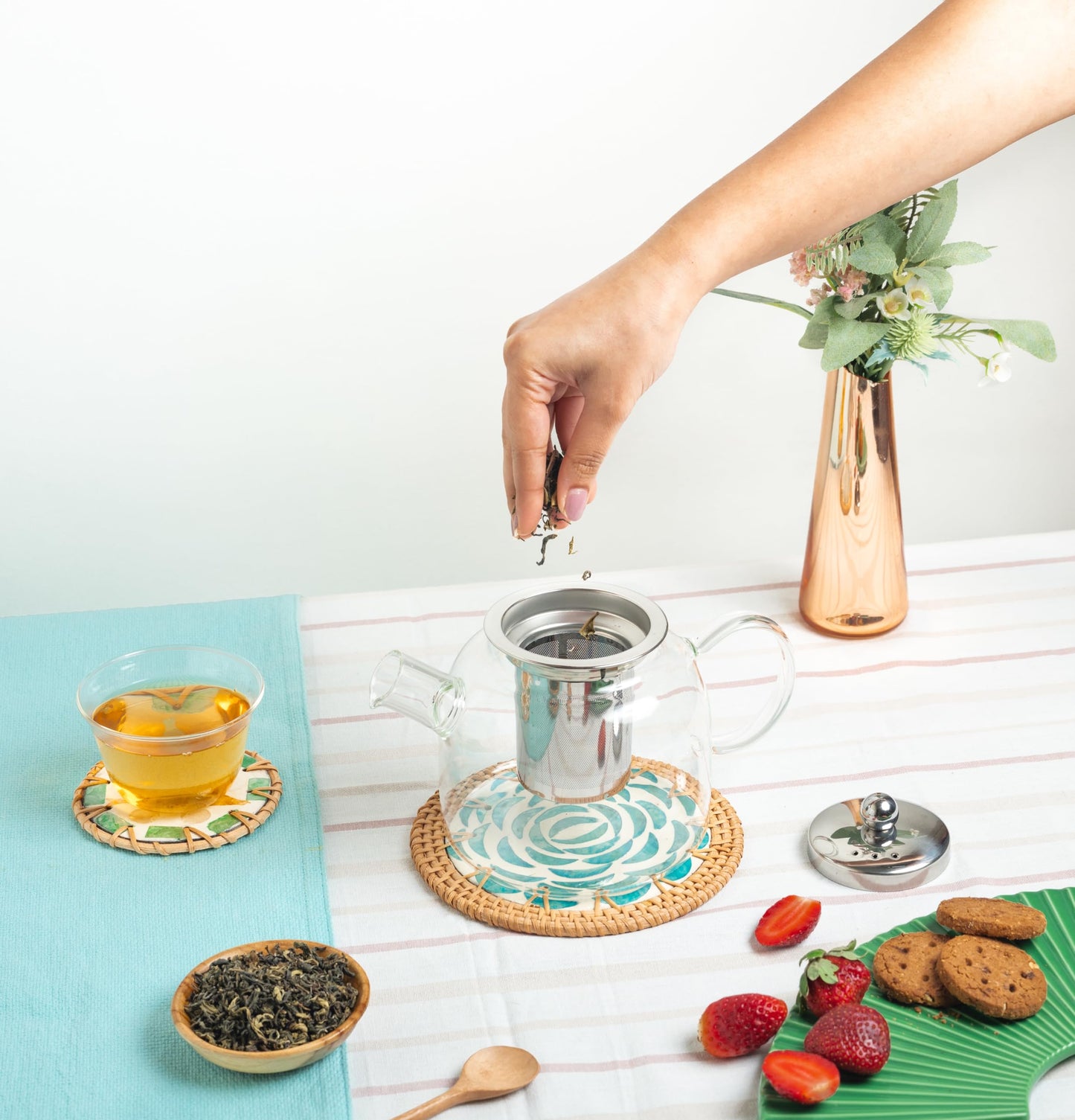 Premium Glass Tea Pot with Infuser – Gas Stove Safe & Flame-Proof, Fine Mesh Steel Filter
