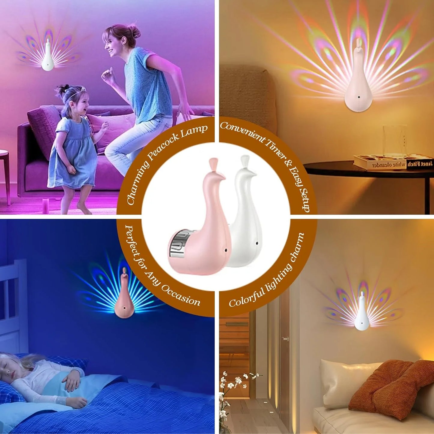 Peacock Wall Light – 7 Color LED Decorative Lamp