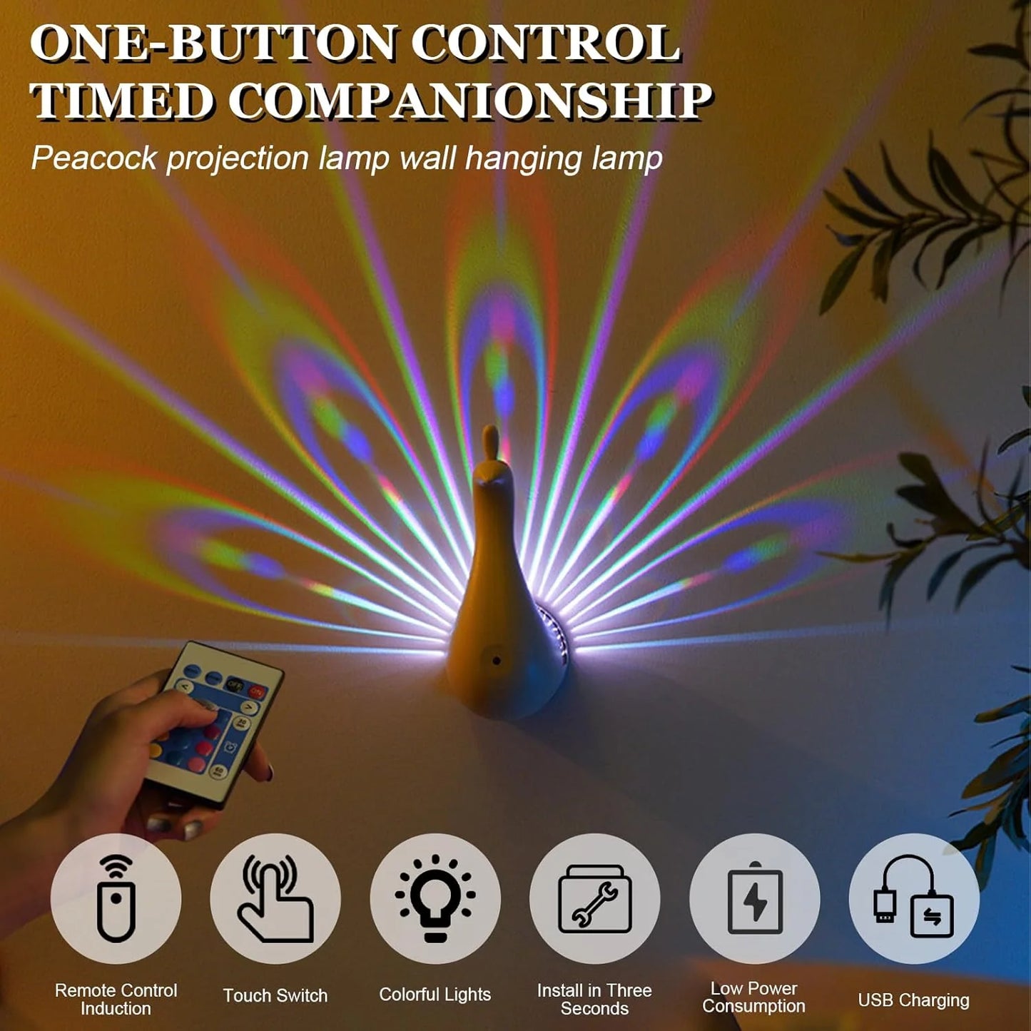 Peacock Wall Light – 7 Color LED Decorative Lamp