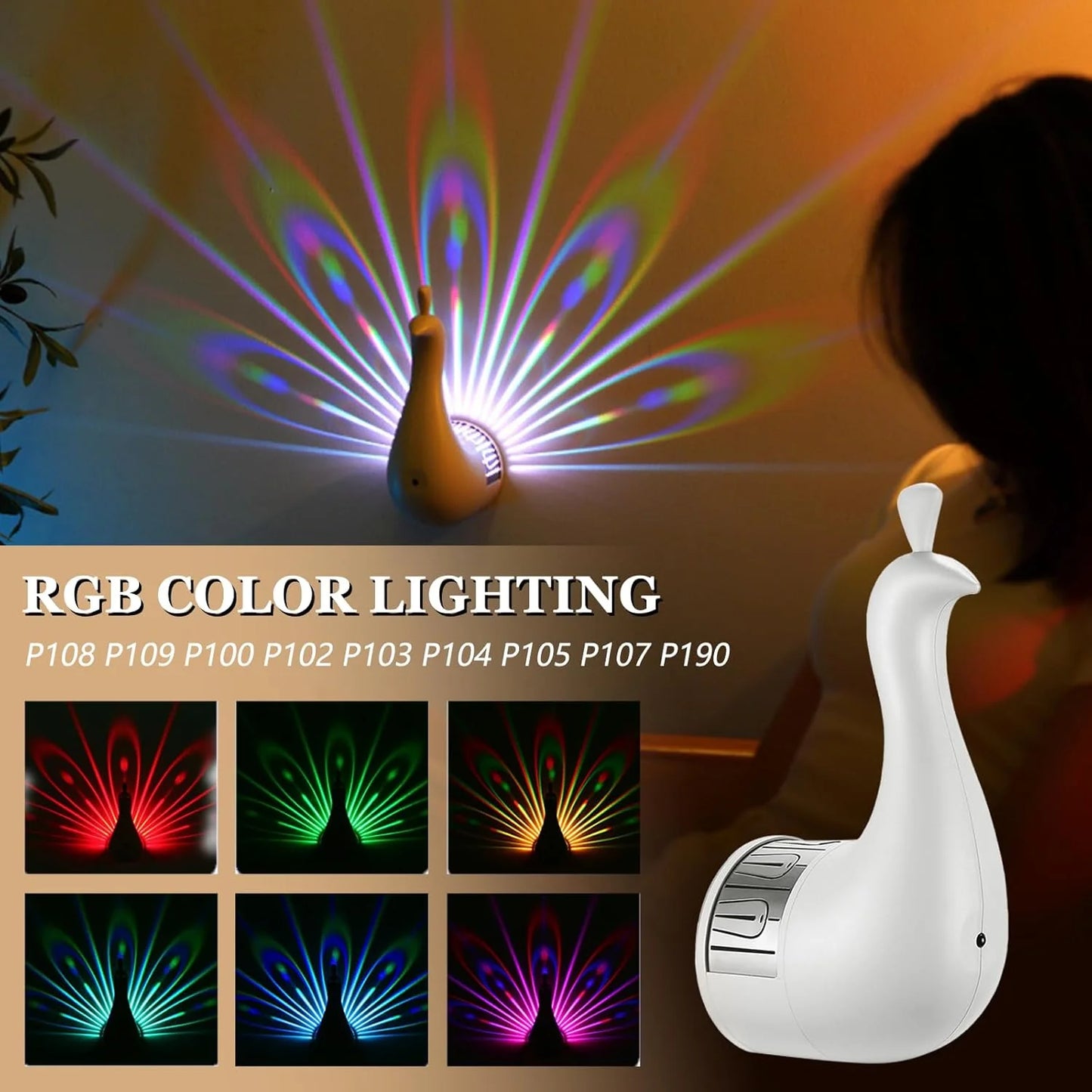 Peacock Wall Light – 7 Color LED Decorative Lamp