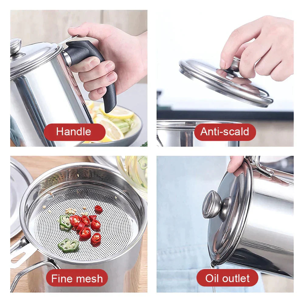 1.7Liter Stainless Steel Oil Filter Storage Pot