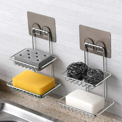 Shelf-Adhesive Steel Soap Storage Rack (Pack Of 2)