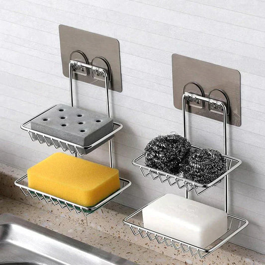 Shelf-Adhesive Steel Soap Storage Rack (Pack Of 2)