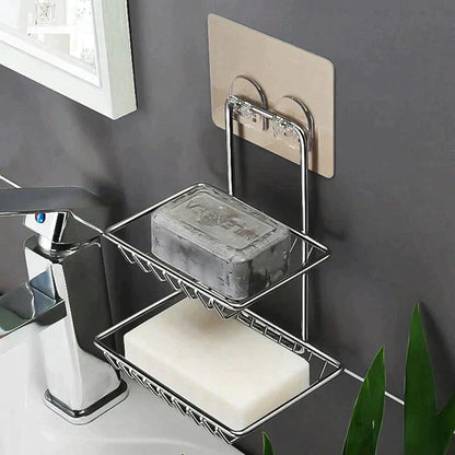 Shelf-Adhesive Steel Soap Storage Rack (Pack Of 2)
