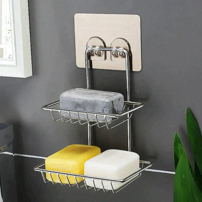 Shelf-Adhesive Steel Soap Storage Rack (Pack Of 2)