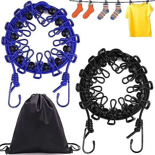 Stretchable Cloth Drying Rope with 12 Clips (9 Feet, Multicolour)