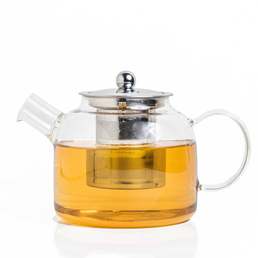 Premium Glass Tea Pot with Infuser – Gas Stove Safe & Flame-Proof, Fine Mesh Steel Filter