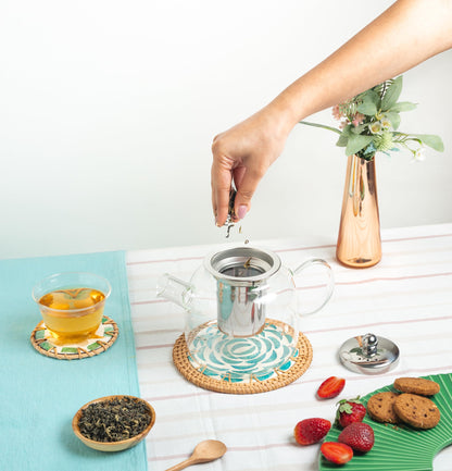 Premium Glass Tea Pot with Infuser – Gas Stove Safe & Flame-Proof, Fine Mesh Steel Filter