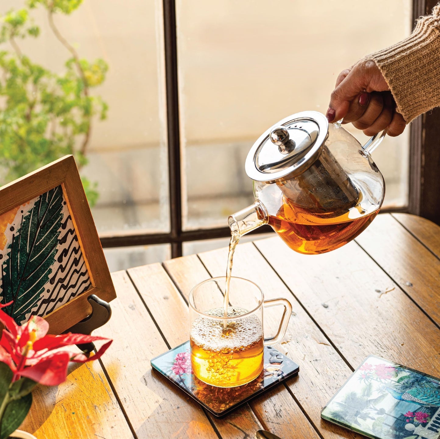 Premium Glass Tea Pot with Infuser – Gas Stove Safe & Flame-Proof, Fine Mesh Steel Filter