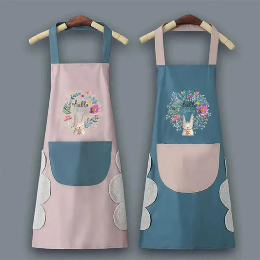 Kitchen Apron for Women with Big Front Pocket Hand-Wiping Waterproof Apron for Kitchen (Pack of 2)