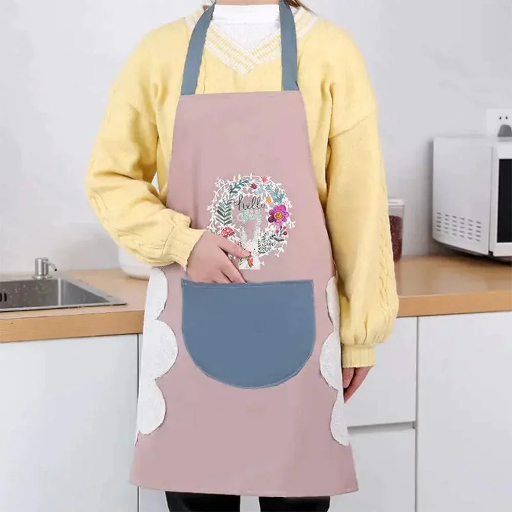 Kitchen Apron for Women with Big Front Pocket Hand-Wiping Waterproof Apron for Kitchen (Pack of 2)